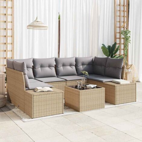Gartensofa-set mit Kissen 8 pcs Beige und Grau Poly-Rattan vidaXL