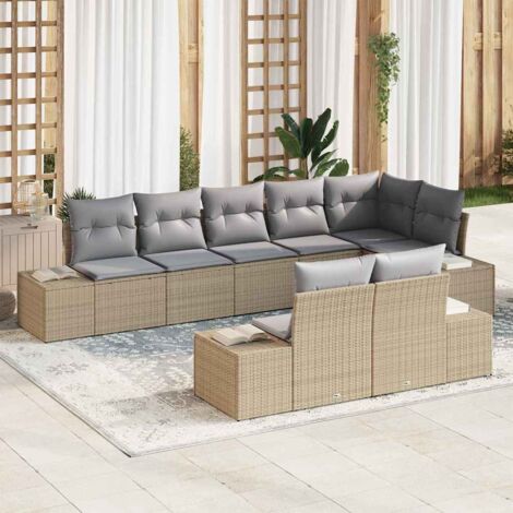 Gartensofa-set mit Kissen 8 pcs Beige und Grau Poly-Rattan vidaXL