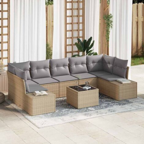 Gartensofa-set mit Kissen 8 pcs Beige und Grau Poly-Rattan vidaXL