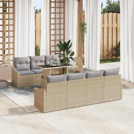 Gartensofa-set mit Kissen 8 pcs Beige und Hellgrau Poly-Rattan vidaXL