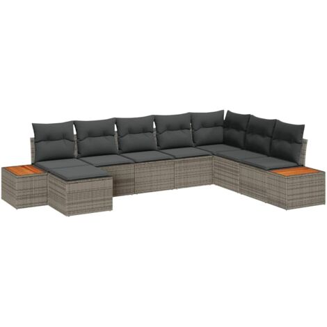 Gartensofa-set mit Kissen 8 pcs Grau Poly Rattan vidaXL