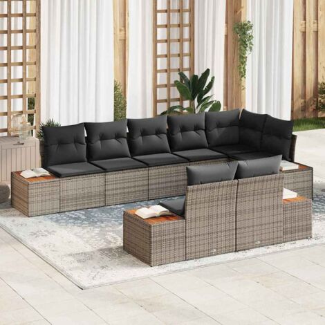 Gartensofa-set mit Kissen 8 pcs Grau Poly-Rattan vidaXL