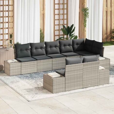 Gartensofa-set mit Kissen 8 pcs Hellgrau Poly-Rattan vidaXL