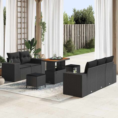 Gartensofa-set mit Kissen 8 pcs Schwarz Poly-Rattan vidaXL