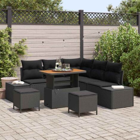 Gartensofa-set mit Kissen 8 pcs Schwarz Poly Rattan vidaXL