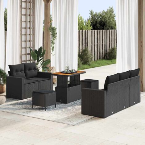 Gartensofa-set mit Kissen 8 pcs Schwarz Poly-Rattan vidaXL