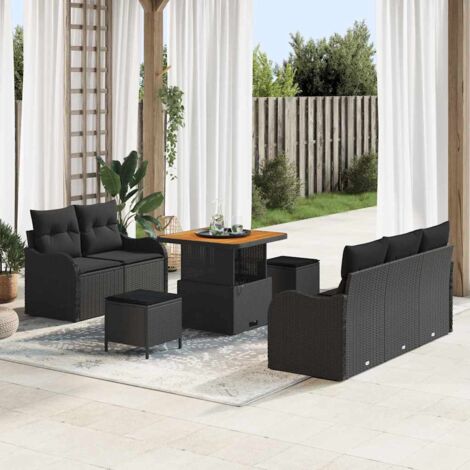 Gartensofa-set mit Kissen 8 pcs Schwarz Poly-Rattan vidaXL