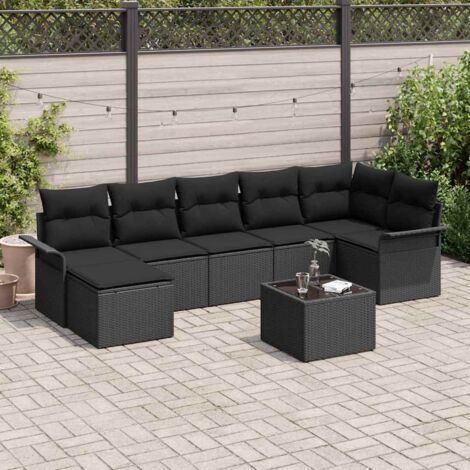 Gartensofa-set mit Kissen 8 pcs Schwarz Poly-Rattan vidaXL