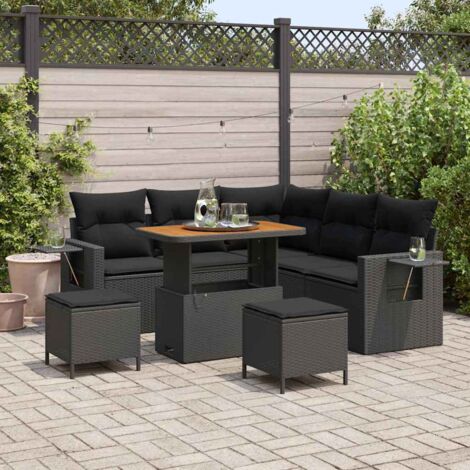 Gartensofa-set mit Kissen 8 pcs Schwarz Poly-Rattan vidaXL