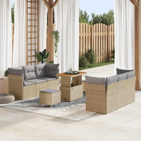 Gartensofa-set mit Kissen 9 pcs Beige Poly-Rattan vidaXL
