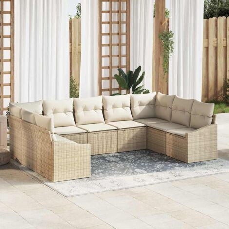 Gartensofa-set mit Kissen 9 pcs Beige und Creme Poly-Rattan vidaXL