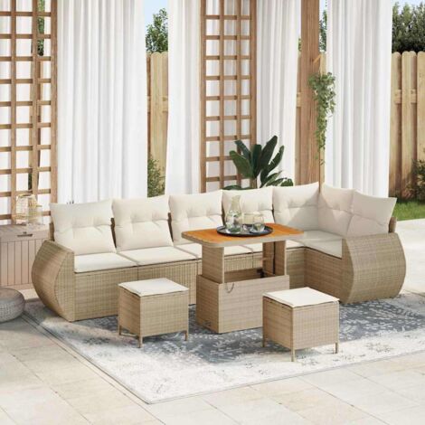 Gartensofa-set mit Kissen 9 pcs Beige und Creme Poly Rattan vidaXL
