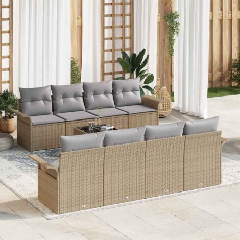 Gartensofa-set mit Kissen 9 pcs Beige und Grau Poly-Rattan vidaXL