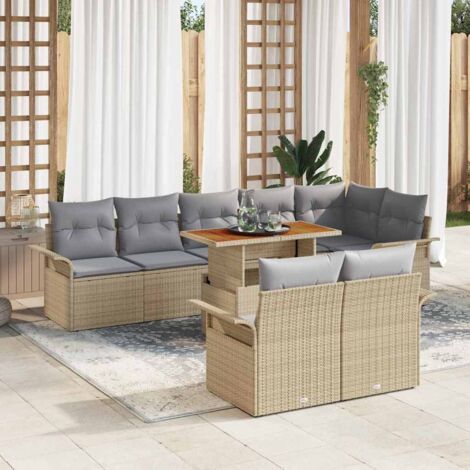 Gartensofa-set mit Kissen 9 pcs Beige und Hellgrau Poly-Rattan vidaXL