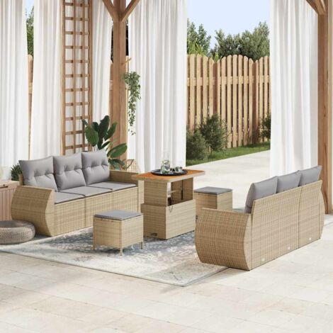 Gartensofa-set mit Kissen 9 pcs Beige und Hellgrau Poly-Rattan vidaXL