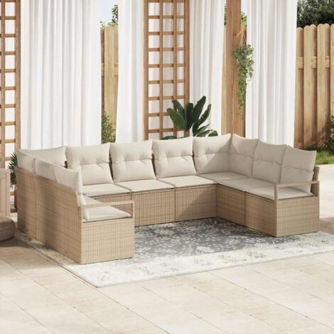 Gartensofa-set mit Kissen 9 pcs Beige und Weiß Poly-Rattan vidaXL