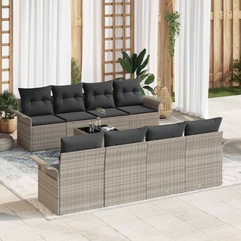 Gartensofa-set mit Kissen 9 pcs Hellgrau Poly-Rattan vidaXL