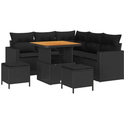 Gartensofa-set mit Kissen 9 pcs Schwarz Poly-Rattan vidaXL