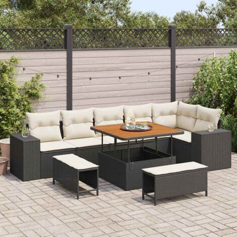 Gartensofa-set mit Kissen 9 pcs Schwarz Poly-Rattan vidaXL