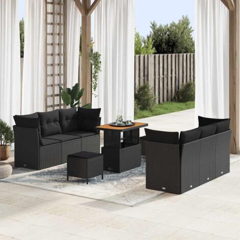 Gartensofa-set mit Kissen 9 pcs Schwarz Poly-Rattan vidaXL