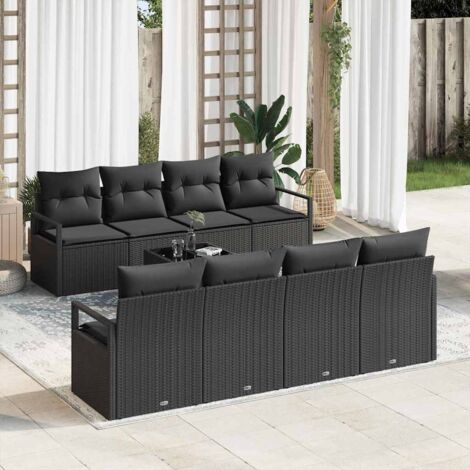 Gartensofa-set mit Kissen 9 pcs Schwarz Poly-Rattan vidaXL