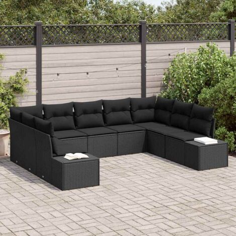 Gartensofa-set mit Kissen 9 pcs Schwarz Poly Rattan vidaXL