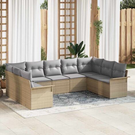 Gartensofa-set mit Kissen Beige Poly-Rattan vidaXL
