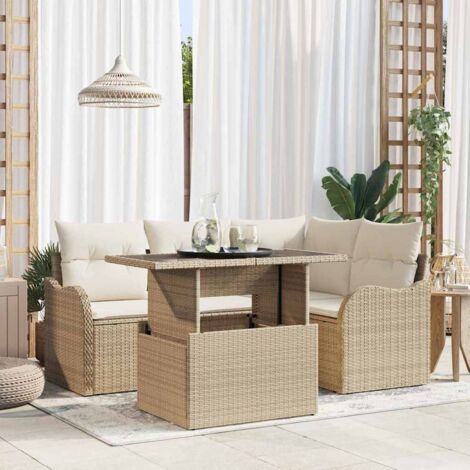 Gartensofa-set mit Kissen mit Kissen 5 pcs Beige Poly Rattan vidaXL