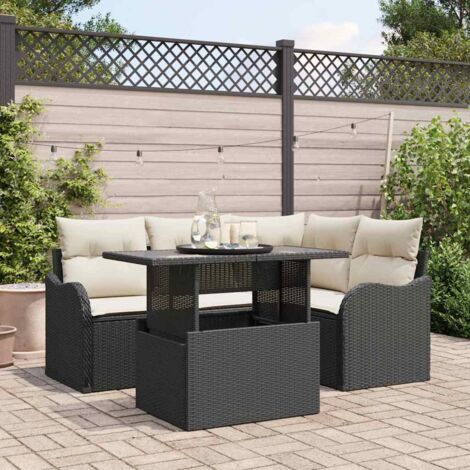 Gartensofa-set mit Kissen mit Kissen 5 pcs Schwarz Poly Rattan vidaXL