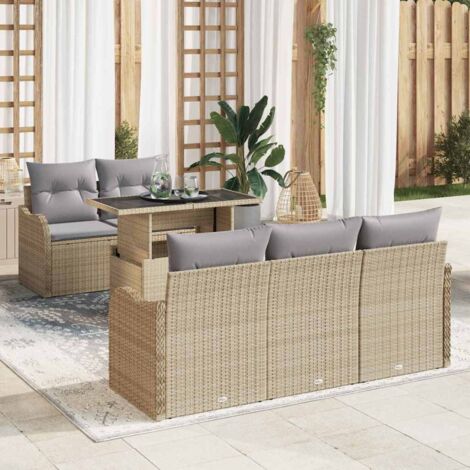 Gartensofa-set mit Kissen mit Kissen 6 pcs Beige Poly Rattan vidaXL