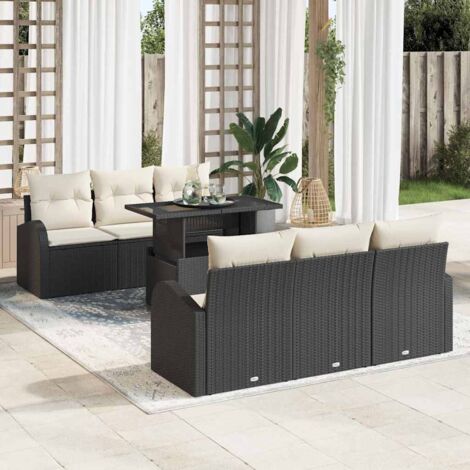 Gartensofa-set mit Kissen mit Kissen 7 pcs Schwarz Poly Rattan vidaXL