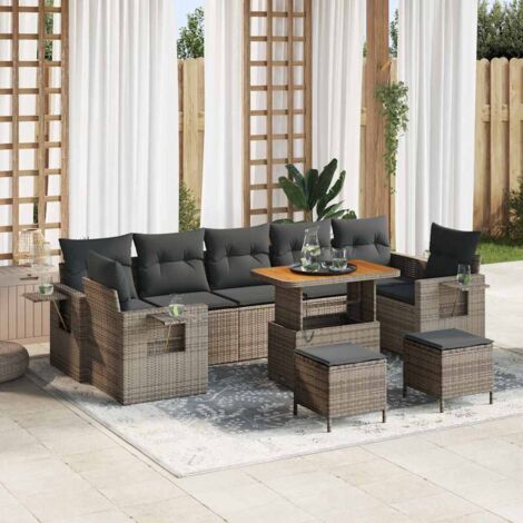 Gartensofa-set mit Kissen mit Speicher 10 pcs Grau Poly-Rattan vidaXL
