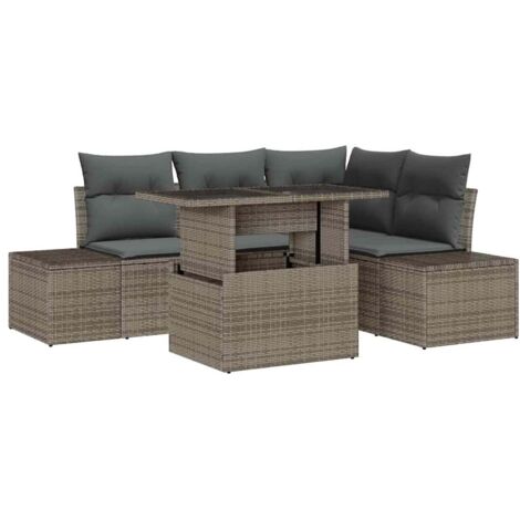 Gartensofa-set mit Kissen mit Speicher 5 pcs Grau Poly-Rattan vidaXL