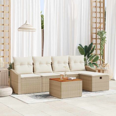 Gartensofa-set mit Kissen mit Speicher 6 pcs Beige Poly Rattan vidaXL