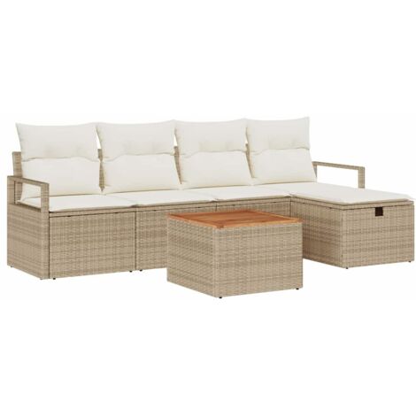 Gartensofa-set mit Kissen mit Speicher 6 pcs Beige Poly Rattan vidaXL