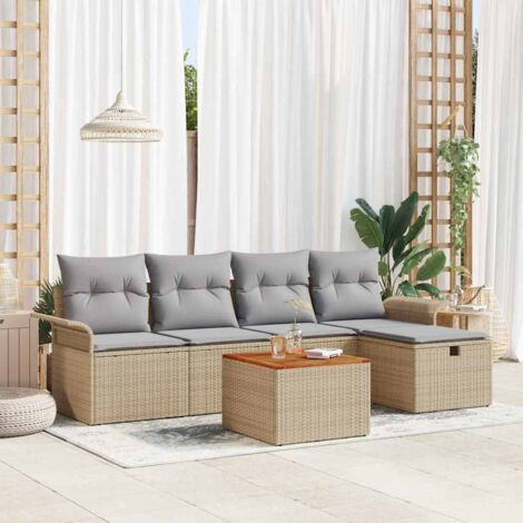 Gartensofa-set mit Kissen mit Speicher 6 pcs Beige Poly-Rattan vidaXL