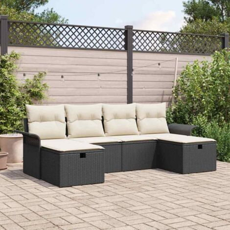 Gartensofa-set mit Kissen mit Speicher 6 pcs Poly Rattan vidaXL