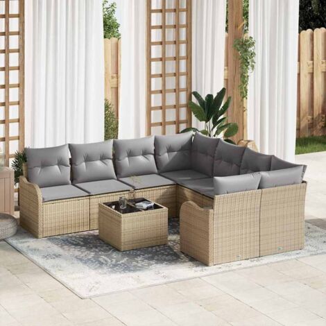 Gartensofa-set mit Kissen mit Speicher 9 pcs Beige und Grau vidaXL
