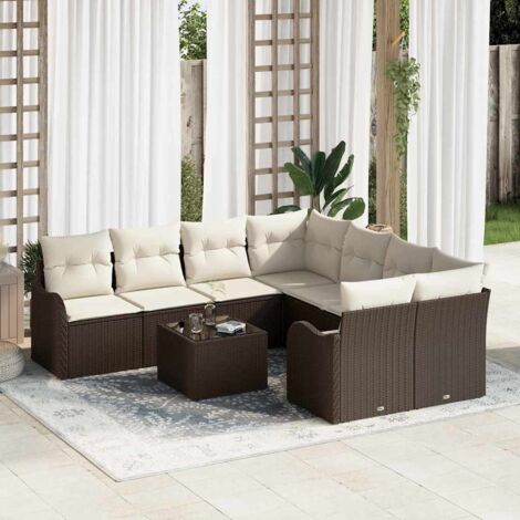 Gartensofa-set mit Kissen mit Speicher 9 pcs Braun Poly-Rattan vidaXL