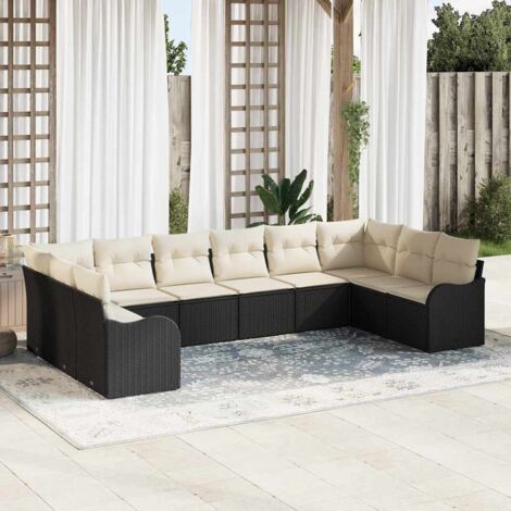 Gartensofa-set mit Speicher 10 pcs Schwarz und Weiß Poly-Rattan vidaXL