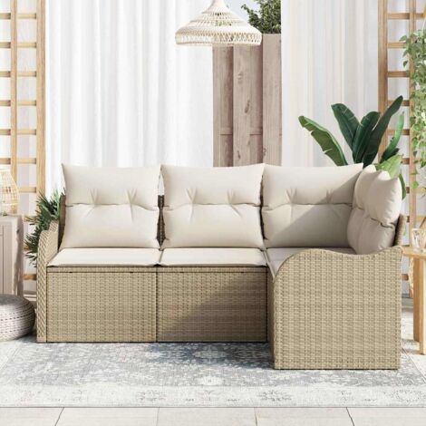 Gartensofa-set mit Speicher 4 pcs Beige Poly-Rattan vidaXL
