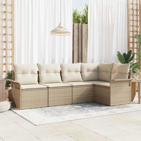 Gartensofa-set mit Speicher 5 pcs Beige Poly-Rattan vidaXL
