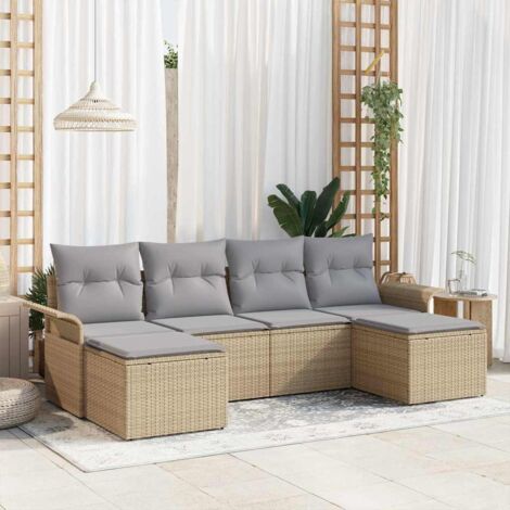Gartensofa-set mit Speicher 6 pcs Beige Poly-Rattan vidaXL
