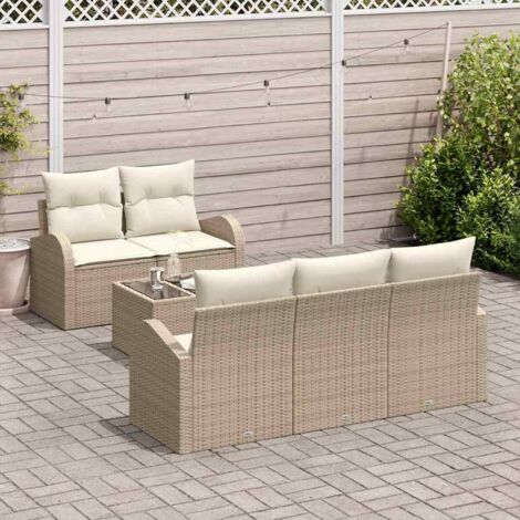 Gartensofa-set mit Speicher 6 pcs Beige und Creme Poly-Rattan vidaXL