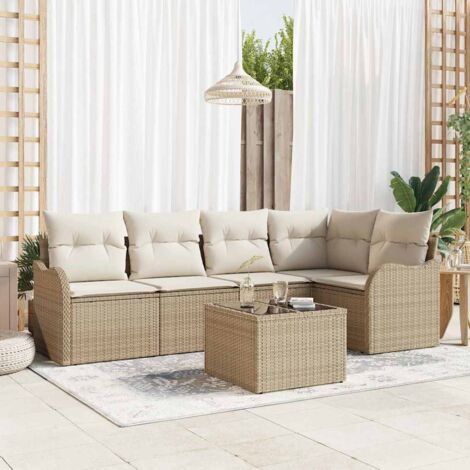 Gartensofa-set mit Speicher 6 pcs Braun Poly-Rattan vidaXL