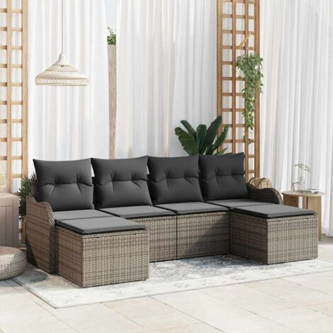 Gartensofa-set mit Speicher 6 pcs Grau Poly-Rattan vidaXL