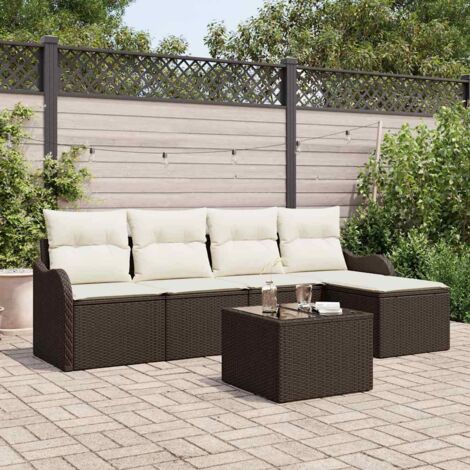 Gartensofa-set mit Speicher 6 pcs Grau Poly-Rattan vidaXL