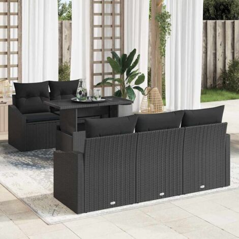 Gartensofa-set mit Speicher 6 pcs Schwarz Poly-Rattan vidaXL