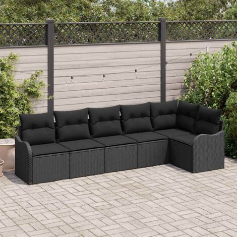 Gartensofa-set mit Speicher 6 pcs Schwarz Poly-Rattan vidaXL