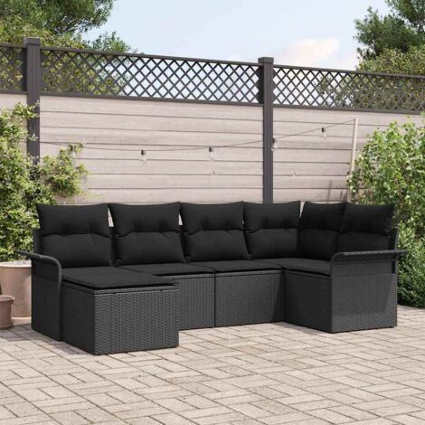 Gartensofa-set mit Speicher 6 pcs Schwarz Poly-Rattan vidaXL